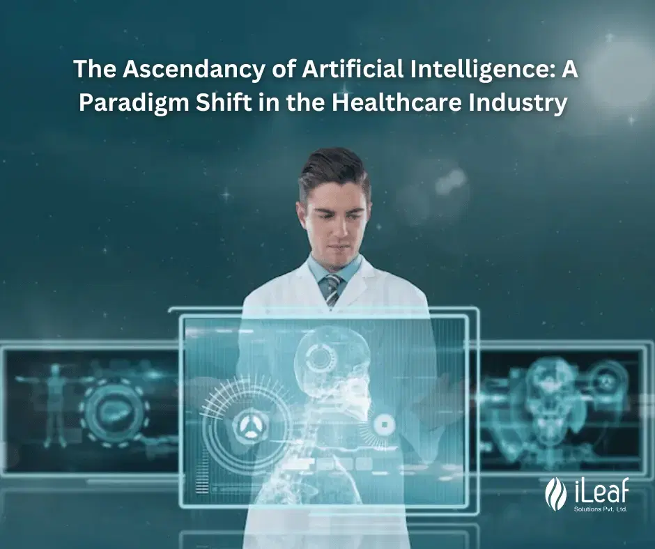 A clinician behind a translucent interface showing anatomical scan displays.